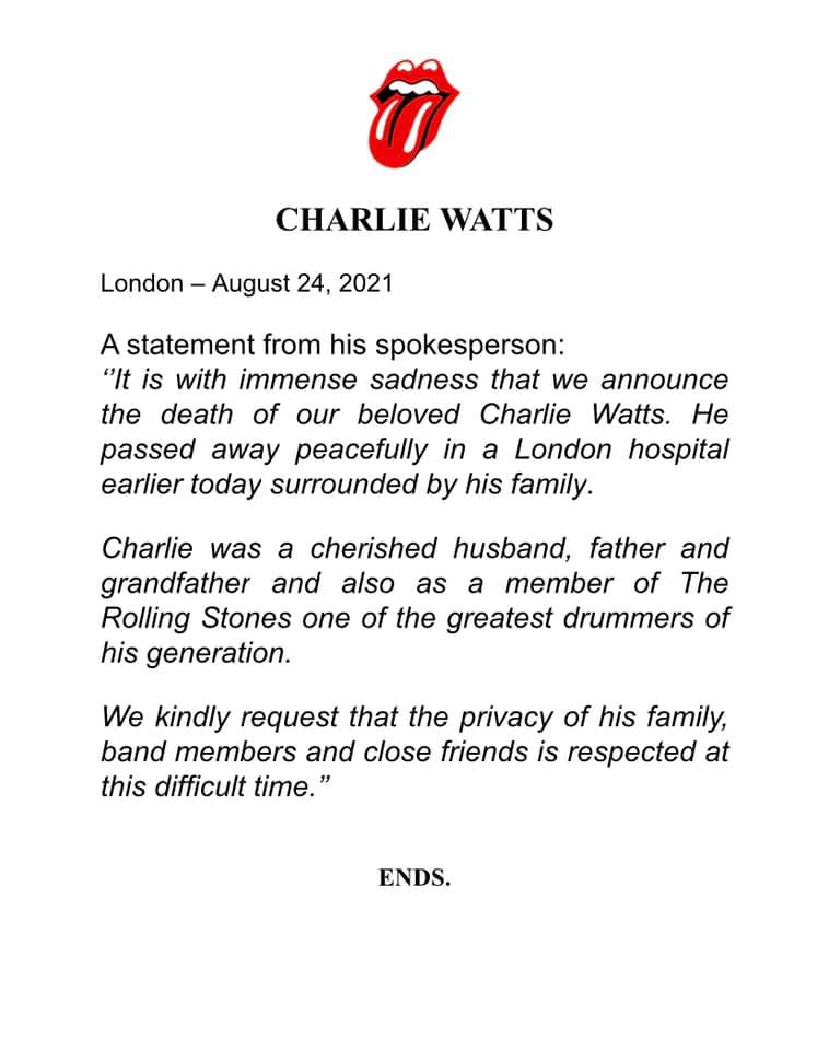 È morto Charlie Watts | Buscadero Buscadero
